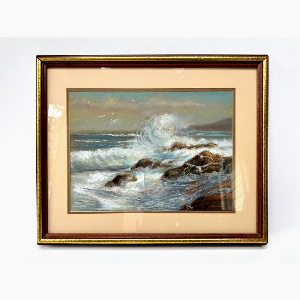 Evelyn Pierson Original Coastal Seascape Pastel Framed Ocean Wave Painting